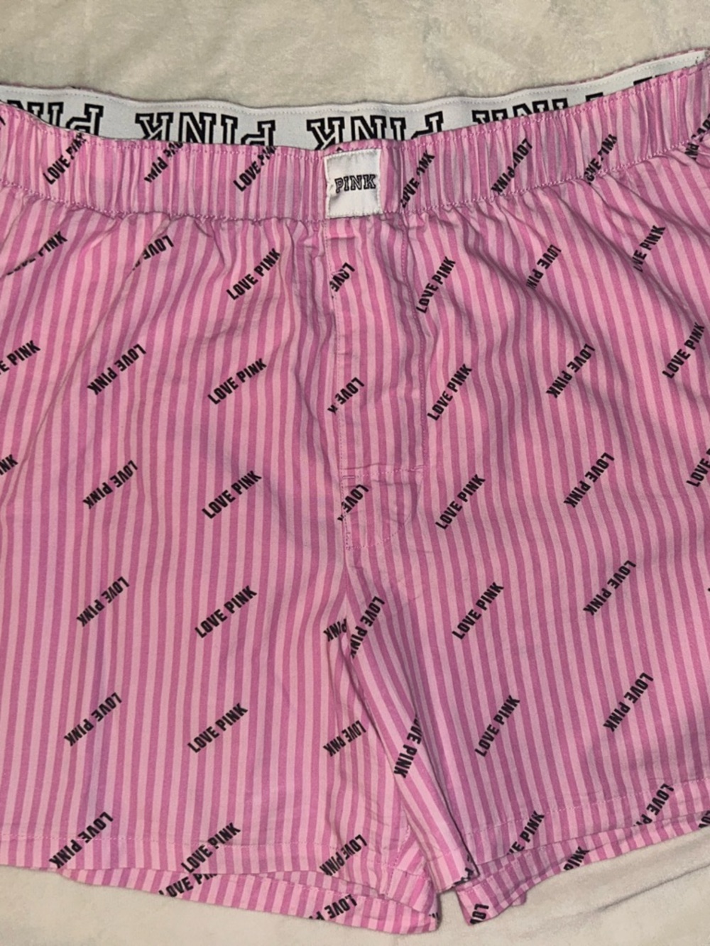 PINK Victoria's Secret Pink Stripe 'Love Pink' Boxer Shorts
